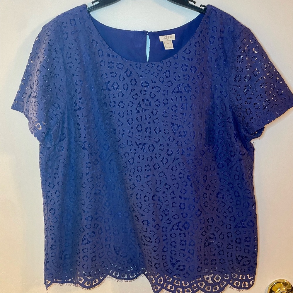 J. Crew navy short sleeve lace blouse size 14